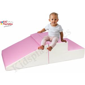 Mini glijbaan Roze-Wit, Zachte Soft Play Foam Blokken 2-delige set | grote speelblokken | motoriek baby speelgoed | foamblokken | reuze bouwblokken | Soft play peuter speelgoed | schuimblokken
