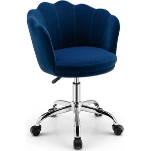 Verstelbare Fluwelen Arm Bureaustoelen, Gestoffeerde Accentstoel, Rollende Middenrug Schelp Vrijetijdsbesteding Stoel, Draaibare Thuis Kantoor Stoel voor Kinderkamer, Woonkamer, Slaapkamer & Ontvangstkamer (Blauw)