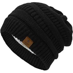 Zwarte gebreide muts | Gevoerd | fleece | Dames en Heren beanie | Fraaisz