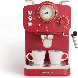 CREATE - Koffiemachine Express - Rood - Gemalen koffie - Espresso - Cappuchino - Machiato - Americano - THERA MATT RETRO