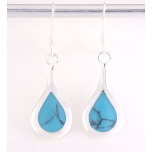 Druppelvormige zilveren oorbellen met blauwe turkoois