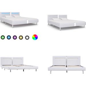 vidaXL Bedframe met LED kunstleer wit 180x200 cm - Bedframe - Bedframes - Bed - Bedden