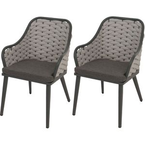 Set van 2 aluminium tuinstoelen MCW-O16, buitenstoel, touwvlechtwerk Olefin (200 g/m²) Touw ~ lichtgrijs Kussens donkergrijs
