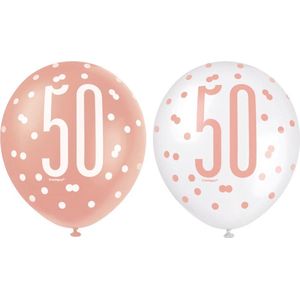 Ballonnen 50 jaar Glitz Rose Goud | 6 stuks