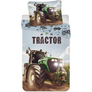 Dreamee Dekbedovertrek Tractor Groen 140 X 200 Cm 70 X 90 Cm - 100% Katoen