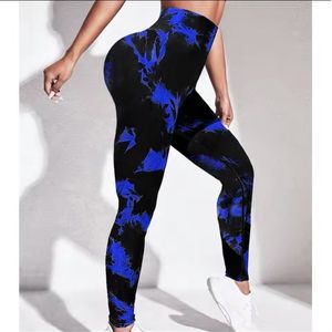 TIE DYE GYM LEGGING - Maat S - Blauw / Zwart - Blue - Black - Multicolour - Sportwear - Fitness Wear - Fitness legging - Sportlegging - Yogalegging - Gymwear - Sportkleding - Gym kleding