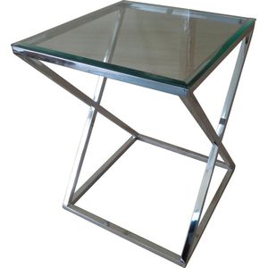 Bijzettafel X rvs glans 45x45x50cm glas facet geslepen