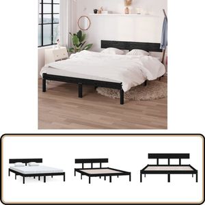vidaXL Bedframe 140x200 cm - Massief Grenenhout Zwart Massief Hout Bed Frame - Houten Bed - Tweepersoons Bed - Bed 140x200 - Black Bed Frame