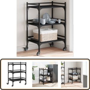 vidaXL Keukentrolley - Zwart - Bewerkt hout - 50x35x75,5 cm Keuken Trolley - Vintage Stijl - Houten Trolley - Zwarte Keukenaccessoires - Opberg Soluzioni Keuken
