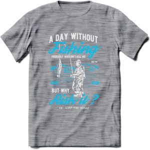 A Day Without Fishing - Vissen T-Shirt | Blauw | Grappig Verjaardag Vis Hobby Cadeau Shirt | Dames - Heren - Unisex | Tshirt Hengelsport Kleding Kado - Donker Grijs - Gemaleerd - S