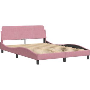 vidaXL - Bedframe - met - hoofdeinde - fluweel - roze - 120x200 - cm