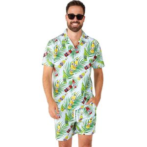 Suitmeister Tropical Beers Blue - Heren Zomer Set - Tropische Outfit - Shorts En Korte Mouwen Shirt - Blauw - Maat: S