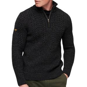 Superdry Vintage Jacob Henley Heren Trui - Charcoal Black Twist - Maat M