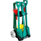 Klein Toys Bosch tuin 7-delige tuinkar - grastrimmer, schep, hark, gieter, schepje en zandhark - incl. bijpassend geluid - groen geel rood