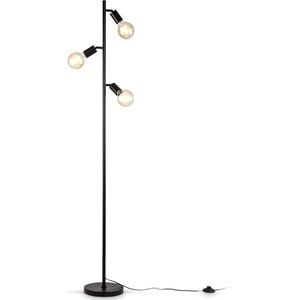 B.K.Licht - Industriële Vloerlamp - voor binnen - voor woonkamer - zwarte staande lamp - staanlamp - metalen leeslamp - draaibar - met 3 lichtpunten - E27 fitting - excl. lichtbronnen