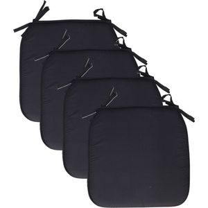 Progarden Stoelkussen Anna - 4x - binnen/buiten - zwart - 39 x 39 x 3 cm - polyester