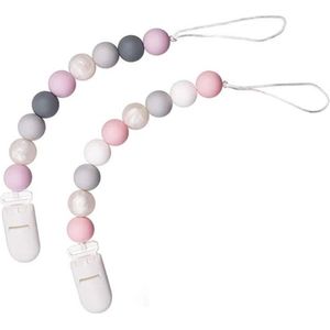 2 Stuks - Speenkoord Baby - Siliconen Kralen - Roze, Lila, Glanzende parels