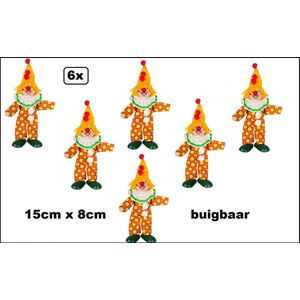 6x Broche Clowntje geel haar op speld- 15cm x 8cm - buigbaar - Thema feest festival party festival evenement circus