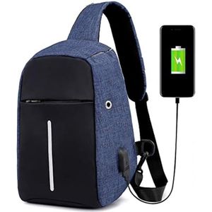 Crossbody Tas Milan Blauw - USB-oplader - anti-diefstal - waterdicht - met reflectie-streep - schoudertas - tas heren