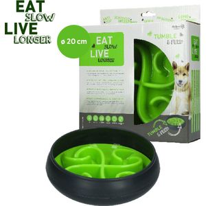 Eat Slow Live Longer Tumble Feeder – Voerbak – Anti-schrok bak voor honden – Slowfeeder met beweging – De Trager eten voor je huisdier - Groen -ø 20 cm
