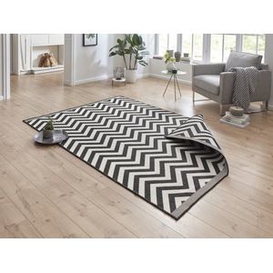 Flycarpets Omkeerbaar Vloerkleed - Binnen & Buitenkleed Palma- Zwart / Creme - 200x290 cm