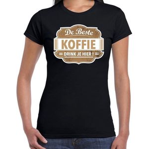 Cadeau t-shirt voor de beste koffie voor dames - zwart met bruin - koffie - koffiezaak barista shirt / bedrijfskleding M