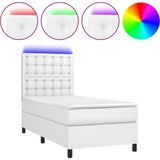 VidaXL Boxspring met Matras en LED Kunstleer Wit 90x200 cm