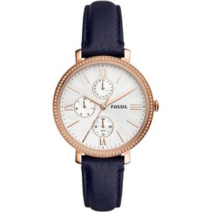 Fossil Jacqueline Multifunction ES5096 Horloge - Leer - Blauww - Ø 38 mm