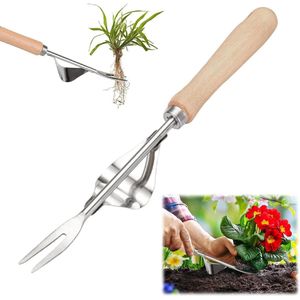 Onkruidsnijder, wortelswieder met houten handvat, handmatige roestvrijstalen onkruidsnijder met handvat, voor paardenbloemensnijder, wieden, verplanten, losmaken enz.