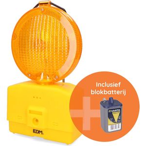 EDM Product LED Waarschuwingslamp - 18.6 x 9.5 x 37 cm - Gevarenlicht 2 x 0,05 w - 2 standen - Waarschuwing Signaal - Markeringslichten - Inclusief Blokbatterij - Geel