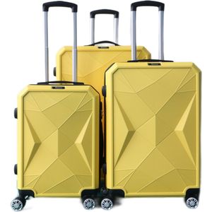 Kofferset Traveleo Babij - 3-delig - Complete Set - Koffer - Handbagage 35L + 65L en 90L Ruimbagage - ABS03 Geel