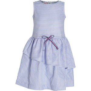 La V  gestreepte jurk met koord in de taille  Lichte blauw 128