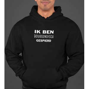 Heren Hoodie- Maat XXL- Ik ben Bourgondisch gespierd- Heren trui- Zwarte hoodie.
