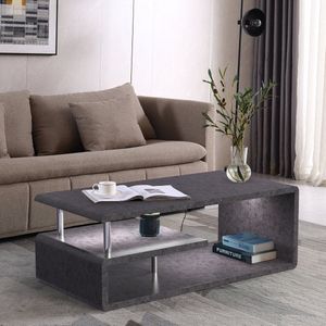 Moderne salontafel voor woonkamer 2-laags-MDF cementgrijze afwerking-LED-verlichting-woonkamer banktafel voor kantoor thuis-industriële vintage houten bijzettafel-110cm