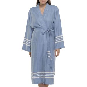 Hamam Badjas Krem Sultan Air Blue - XS - unisex - hotelkwaliteit - sauna badjas - luxe badjas - dunne zomer badjas - ochtendjas