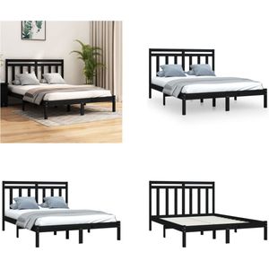 vidaXL Bedframe massief hout zwart 120x190 cm 4FT Small Double - Bedframe - Bedframes - Tweepersoonsbed - Bed