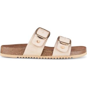 PS Poelman CURA Dames Faux PU Imitatie - Maat 38 - Leren Sandalen met Gespen - Metallic Licht Beige