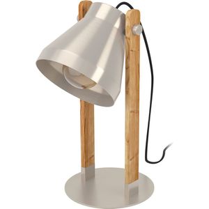 EGLO Cawton Tafellamp - E27 - 38 cm - Grijs/Bruin - Staal/Hout