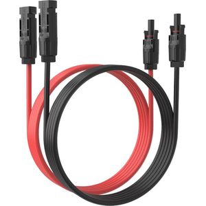Verlengkabel voor zonnepanelen - 12 AWG, 3 meter, zwart en rood, waterdicht voor buitengebruik