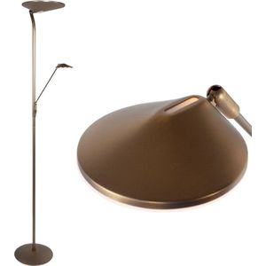 Staande lamp met leeslamp | New Kopenhagen | Brons | Metaal | 183 cm hoog | Onafhankelijk dimbaar | Inclusief twee dimmers | Lichtkleur verstelbaar (2200 tot 4000 Kelvin) | Werkkamer lamp / Woonkamer lamp | Modern design | Multifunctioneel
