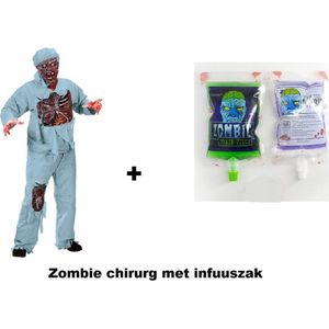 Zombie chirurg horror outfit aan infuus - Halloween horror zombie dokter scary met infuuszak themafeest