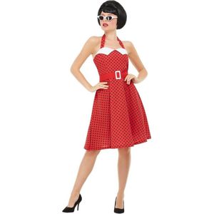 Smiffy's - Rock & Roll Kostuum - Rood Rock And Roll Jaren 50 Stippel - Vrouw - Rood - Medium - Carnavalskleding - Verkleedkleding