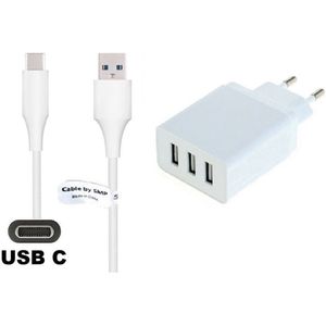 OneOne 3A lader met 3 poorten + 0,20m strerke USB C kabel. Oplader adapter past op JBL Charge 4 / 5, Endurance Peak II, Flip 5 / 6, Free 2, GO 3, Jr310BT, Link Portable, LIVE Flex_Free NC +_Pro 2_Pro_300TWS_Tuner 2_XL