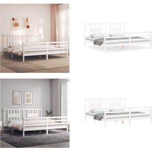 vidaXL Bedframe met hoofdbord massief hout wit 200x200 cm - Bedframe - Bedframes - Bed - Tweepersoonsbed