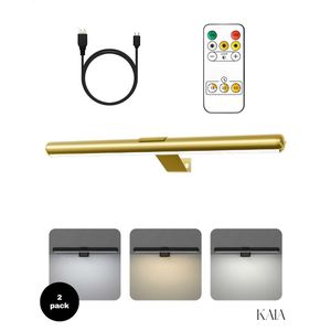 Set van 2 Oplaadbare Schilderijverlichting Extra Breed- Draadloze Wandlamp - Draadloze Schilderijverlichting Oplaadbaar - Touch en remote - Dimbaar LED 3000K/4000K/6500K - Oplaadbare Schilderijlamp Snoerloos - Sterke Accu Schilderijlamp - Goud