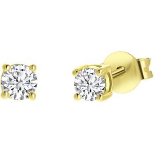 Lucardi Dames Oorbellen zirkonia 3,5mm - Oorbellen - Cadeau - Echt Zilver - Goudkleurig