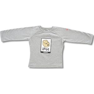 Twentyfourdips | T-shirt lange mouw kind met print 'iPot' | Grijs melee | Maat 86 | In giftbox
