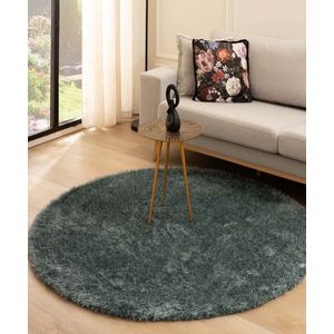 Rond hoogpolig vloerkleed velvet - Posh blauw 160 cm rond