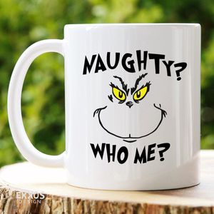 Naught Who Me? Kerst Mok - Herfts- Black friday 2022 - Kerst cadeau voor vrouwen - Sinterklaas cadeautjes - Cadeau voor vrouw - Koffiemok - Grappige cadeaus - Cadeau voor man - Mokken en bekers - Verjaardag cadeau - Koffiekopjes - Mok met tekst