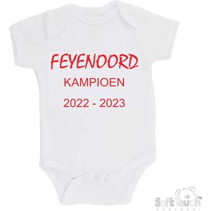 Soft Touch Romper ""FEYENOORD kampioen 2022-2023"" Unisex Katoen Wit/rood Maat 98/104